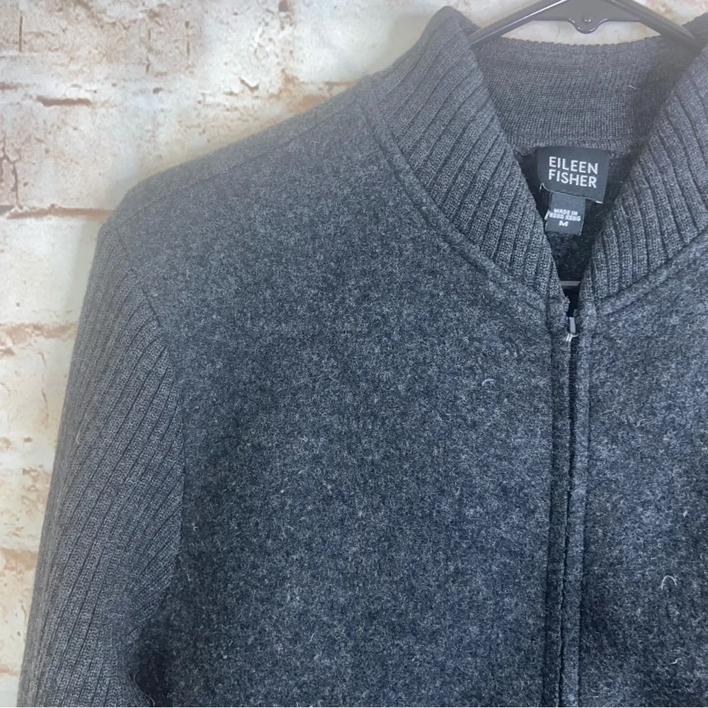 Eileen Fisher Gray Wool Bomber Jacket Size Medium - Picture 2 of 8